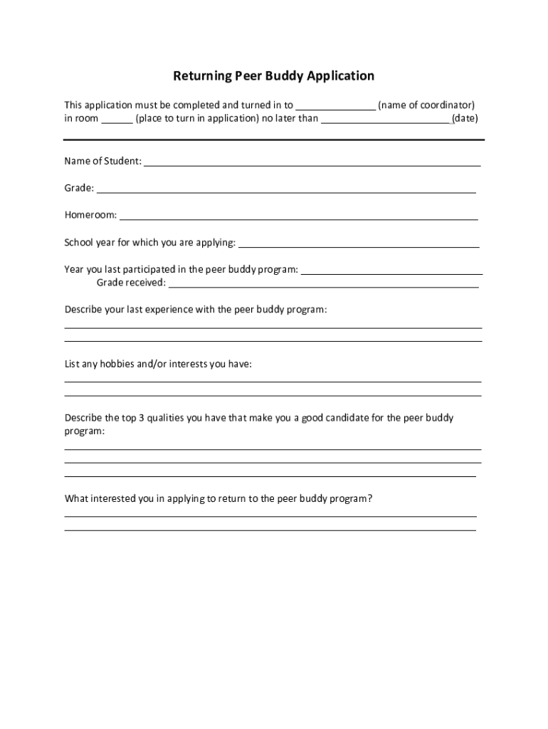 Fillable Online Peer Buddy Information Form Fax Email Print pdfFiller
