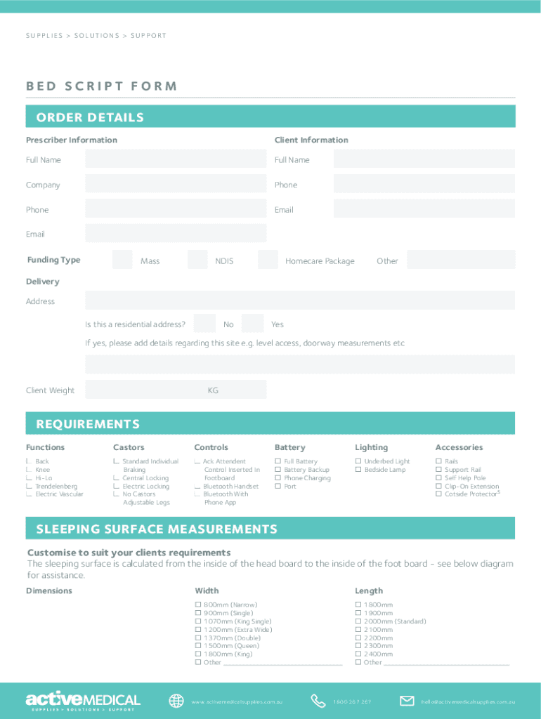 Fillable Online Bed Script Form Fax Email Print pdfFiller