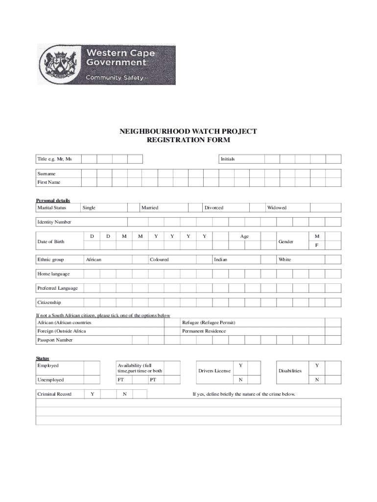 Fillable Online Neighbourhood Watch application form Fax Email Print