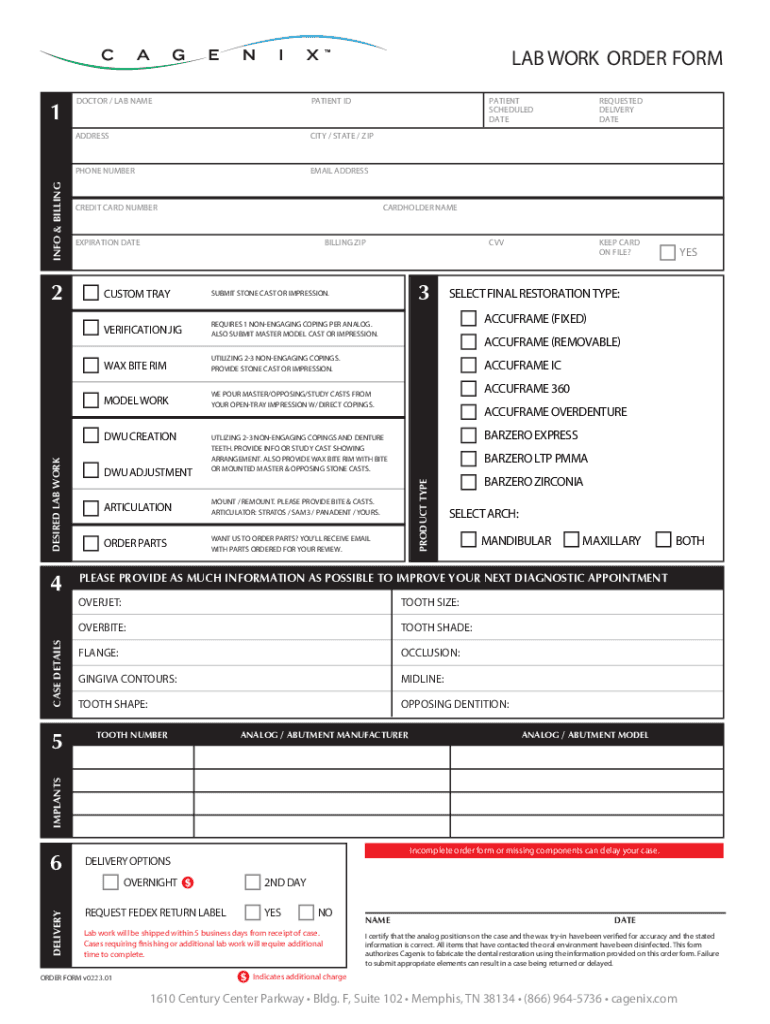 Fillable Online Lab Work Order Form Fax Email Print pdfFiller