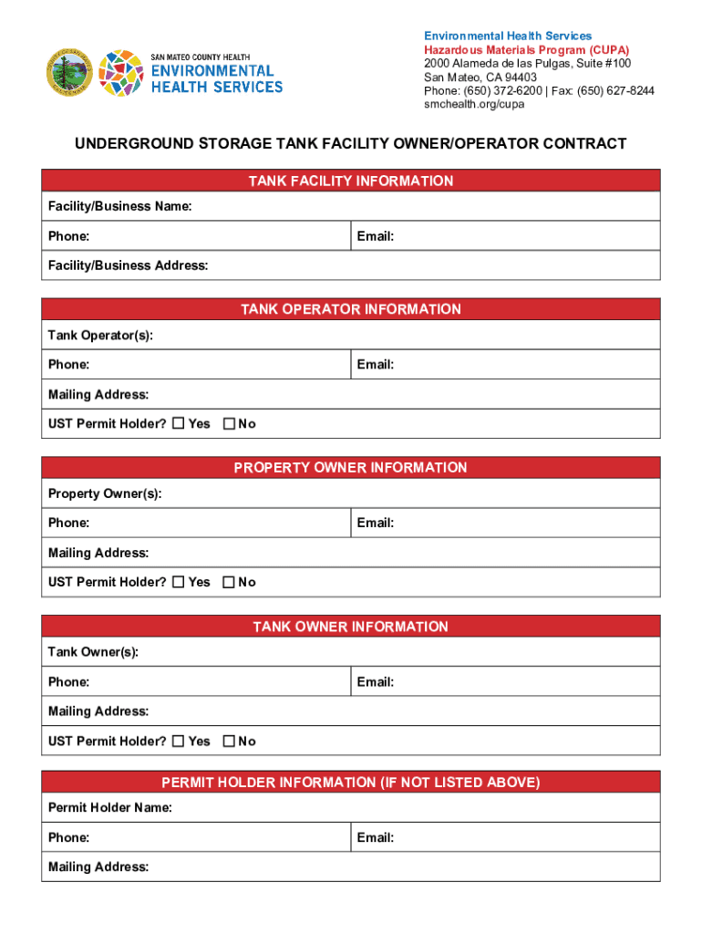 Fillable Online Owner/Operator Contract for Underground Storage Tank