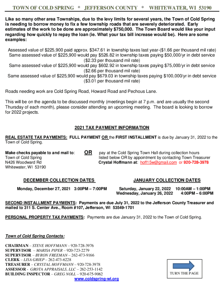 Fillable Online TAX COLLECTION SCHEDULE Town of Cold Spring Fax Email