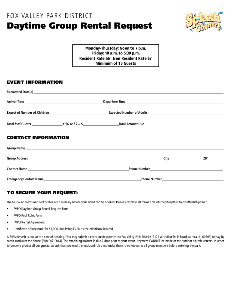 Fillable Online Reservations Splash Country Water Park Fax Email