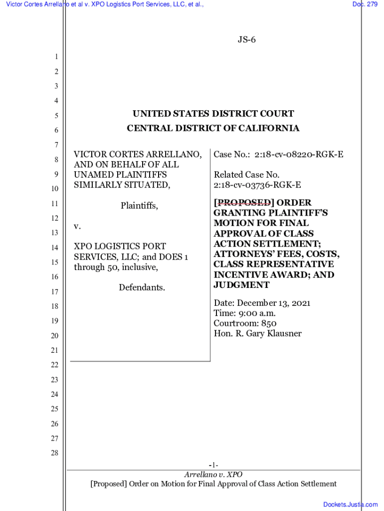 Fillable Online ORDER GRANTING PLAINTIFF'S MOTION FOR FINAL APPROVAL OF