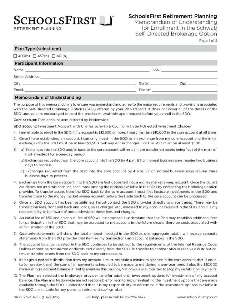 Fillable Online NRF1239CASF SchoolsFirst Schwab SDO MOUFillable. NRF1239CASF SchoolsFirst