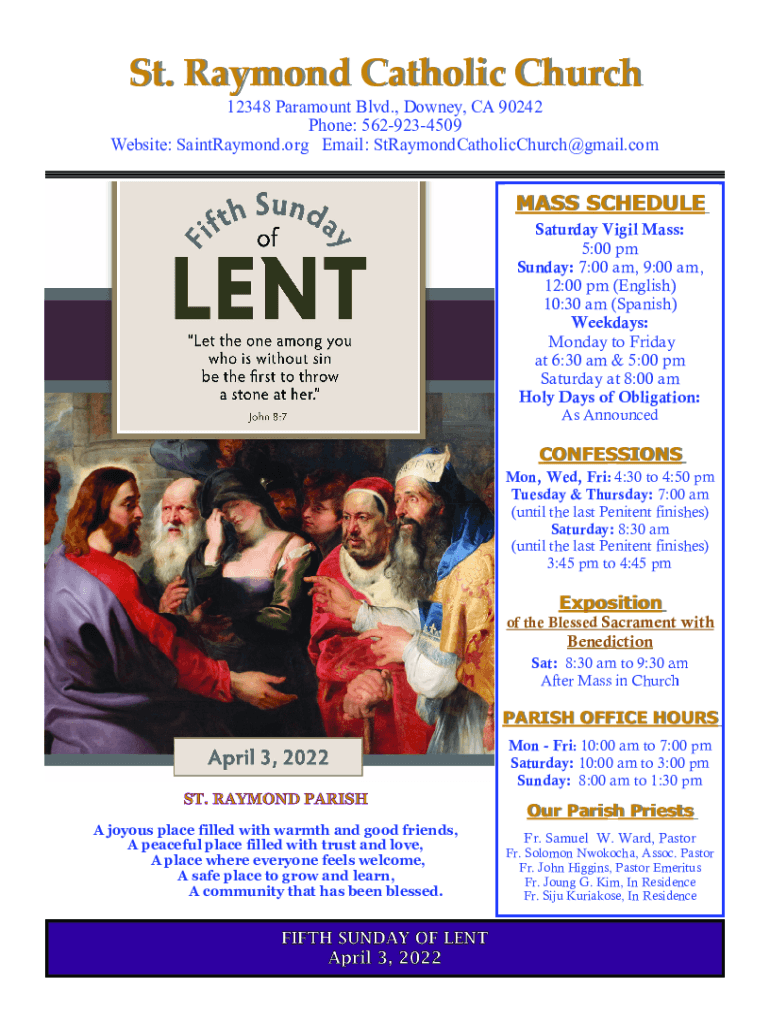Fillable Online St Raymond Catholic Church Mass Times Downey Fax