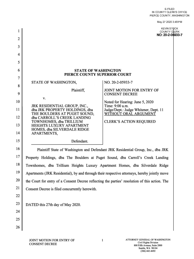 Fillable Online 1 2 3 4 5 6 7 STATE OF WASHINGTON PIERCE COUNTY Fax