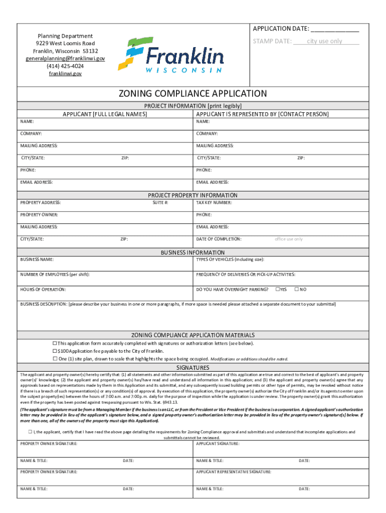 Fillable Online Zoning Compliance Application Planning Department