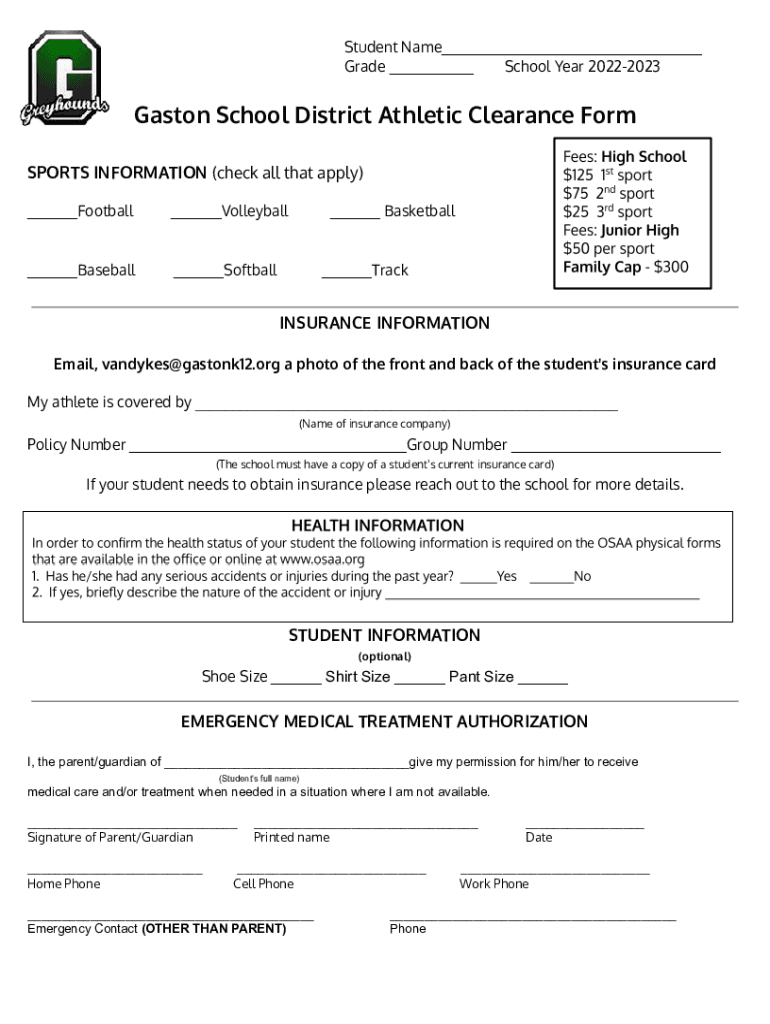 Fillable Online 20222023 Athletic Clearance Form (new).docx Fax Email Print pdfFiller