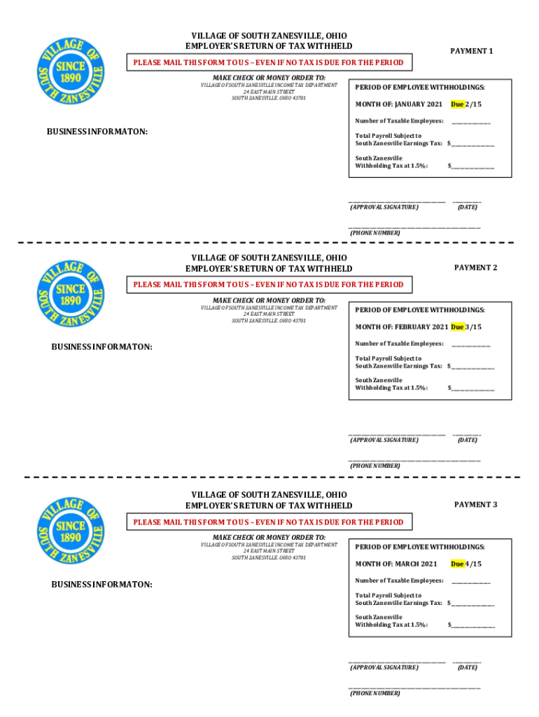 Fillable Online City Of Zanesville Tax Fill Online, Printable
