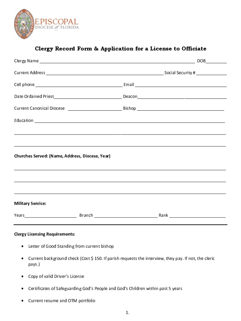 Fillable Online Clergy Record Template Form Fill Out and Sign