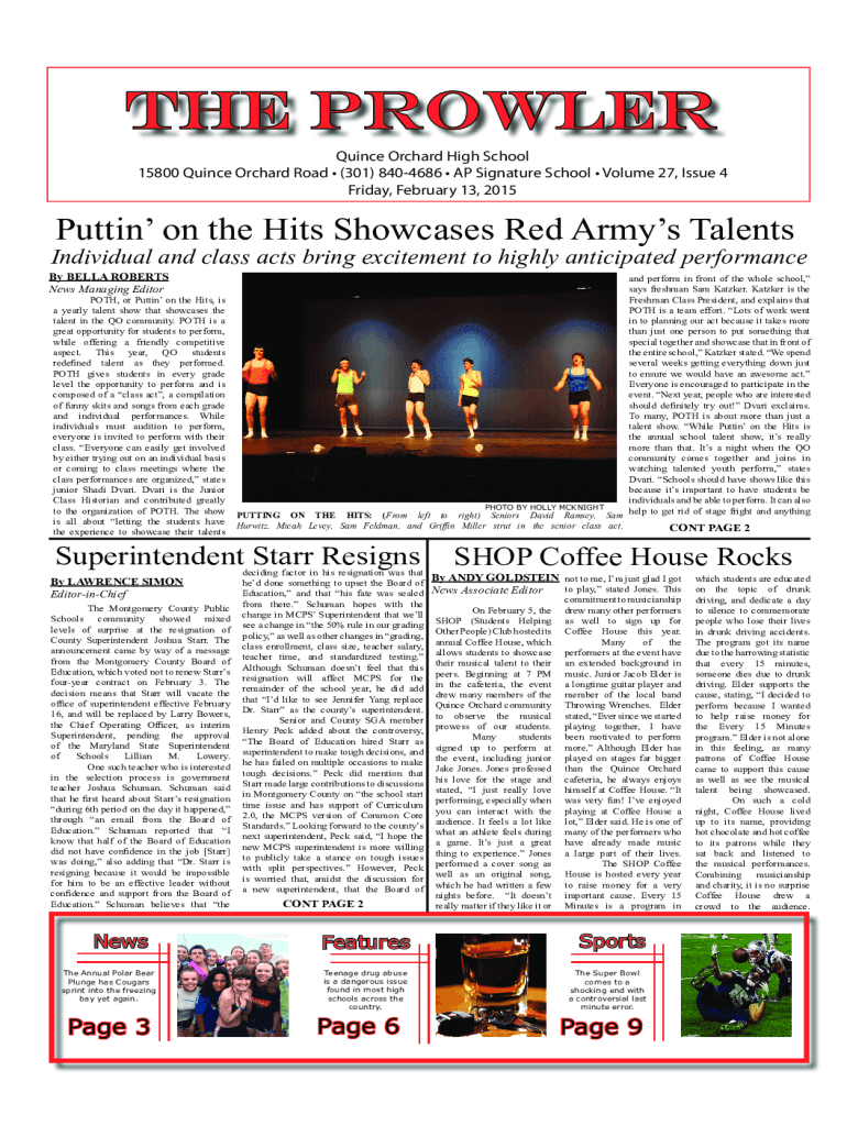 Fillable Online Quince Orchard High School Theatre presents The Plot