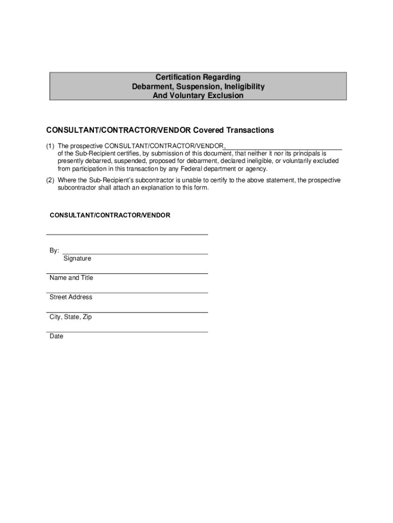 Fillable Online Affidavit Suspension and Debarment Updated.pdf Fax