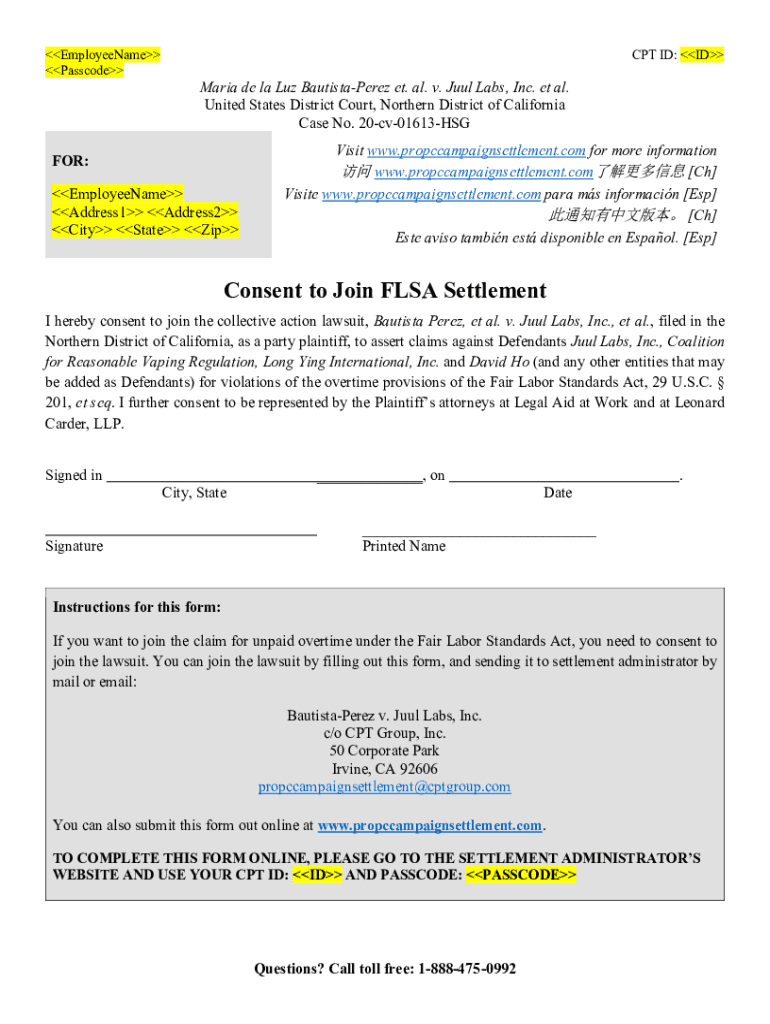 Fillable Online flsa optin claim form Fax Email Print pdfFiller