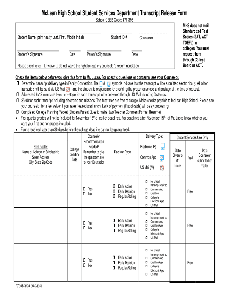 Fillable Online High School Transcript Form Fill Out and Sign
