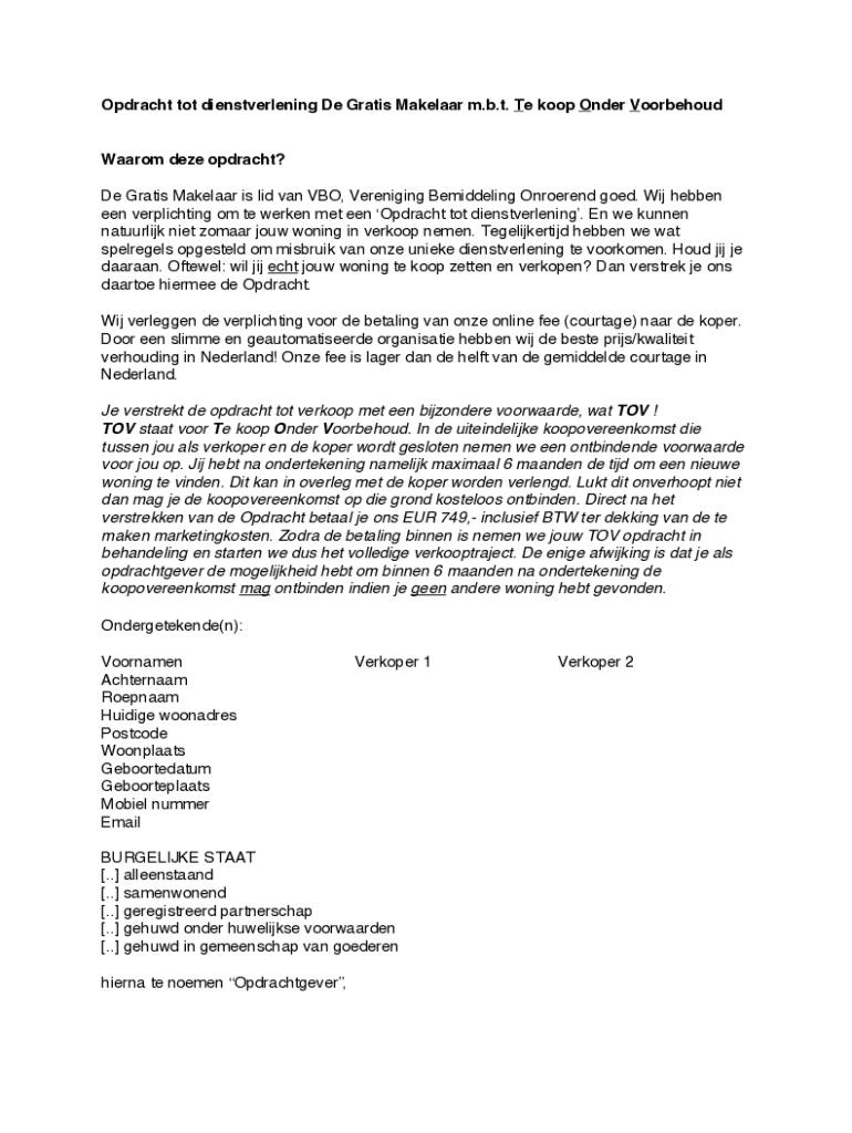 Fillable Online Wat is een Opdracht tot dienstverlening? Fax Email