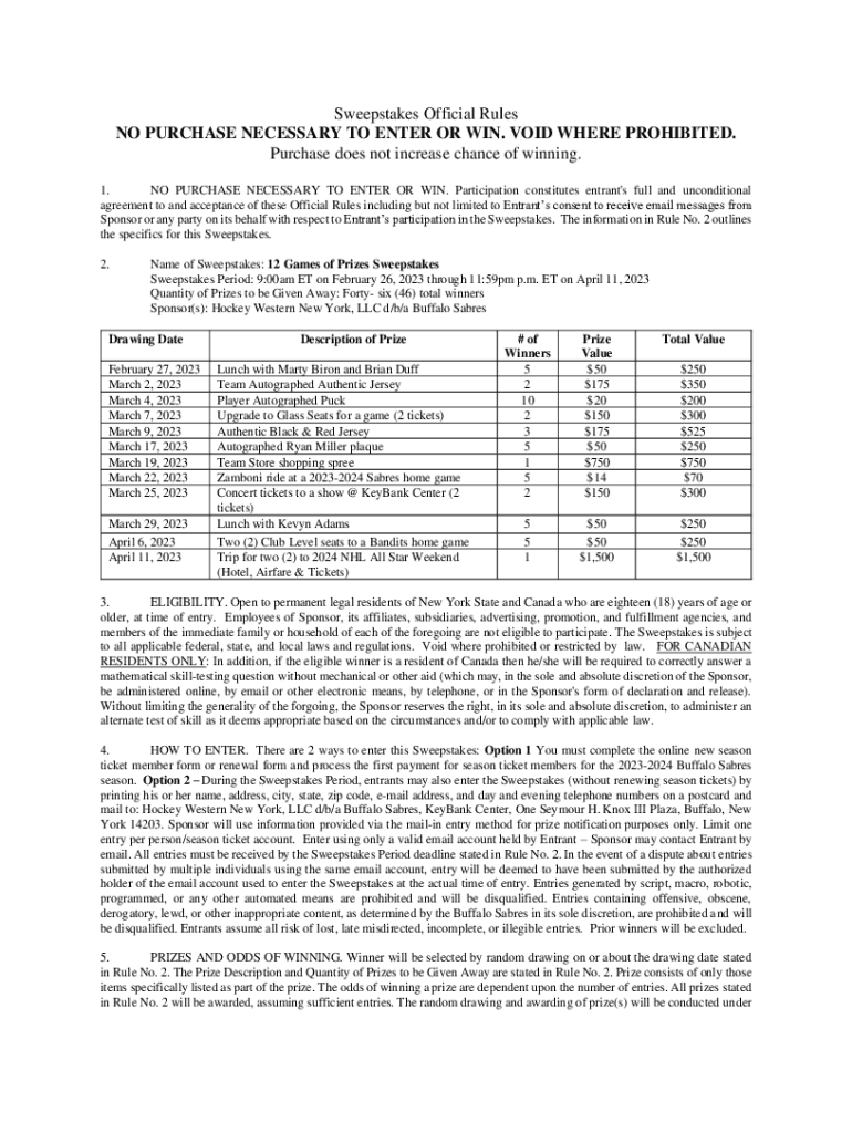 Fillable Online No Purchase Necessary Disclaimer Fax Email Print