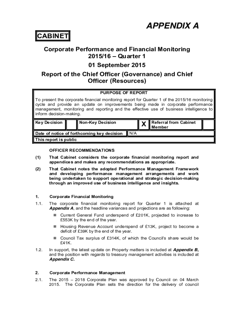 Fillable Online App A Report Quarter 1 Performance Monitoring