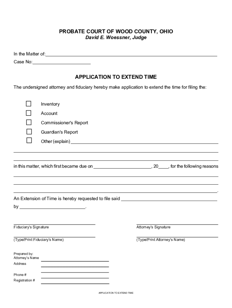 Fillable Online probatecourt co wood oh PROBATE COURT OF WOOD COUNTY, OHIO JUDGE DAVID Fax