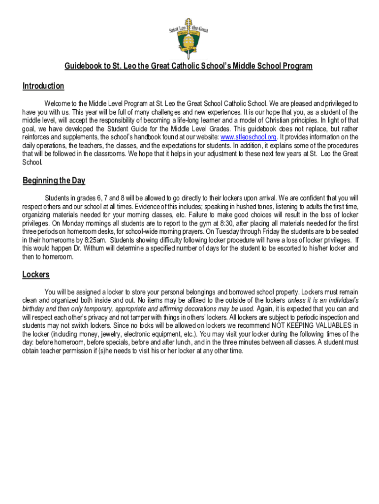 Fillable Online St Leo Catholic School Winston Salem, NC Fax Email