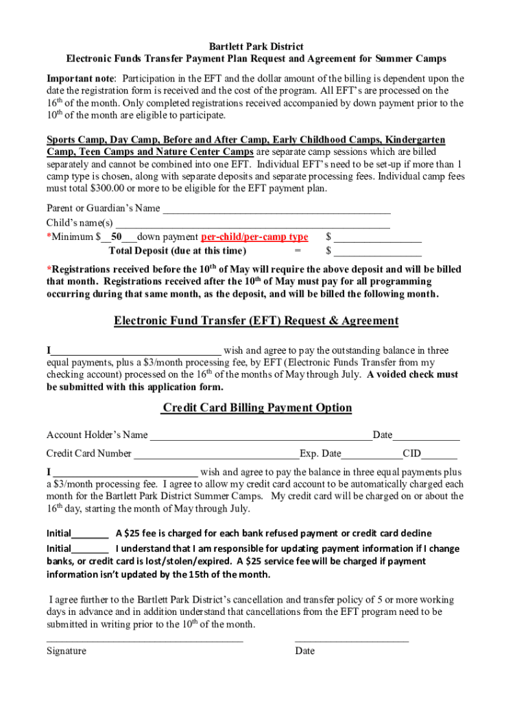 Fillable Online Camps Registration Now Open Bartlett Park District