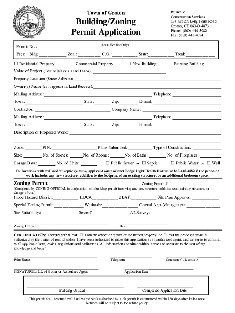 Fillable Online Town of Groton Zoning Permit Application Fax Email Print pdfFiller