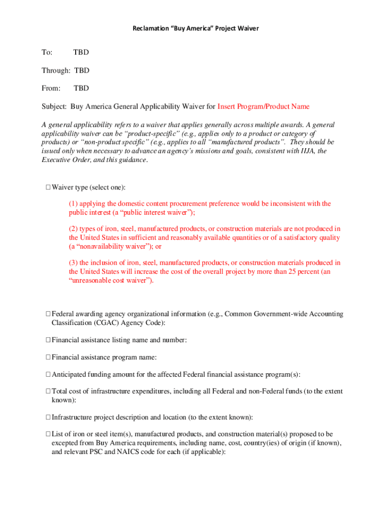 Fillable Online Build America, Buy America Act Waiver Request