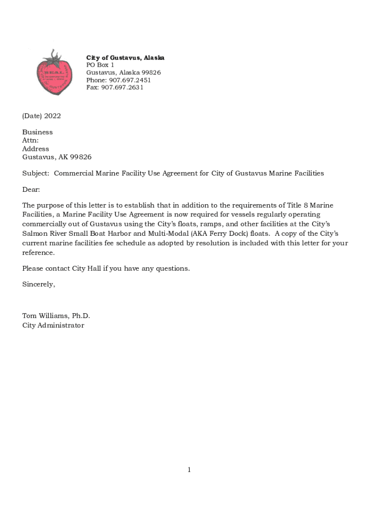 Fillable Online Commercial Marine Facility Use Agreement for City of