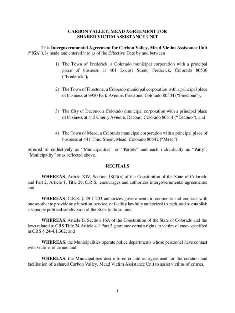 Fillable Online Carbon Valley, Mead Agreement for Shared Victim