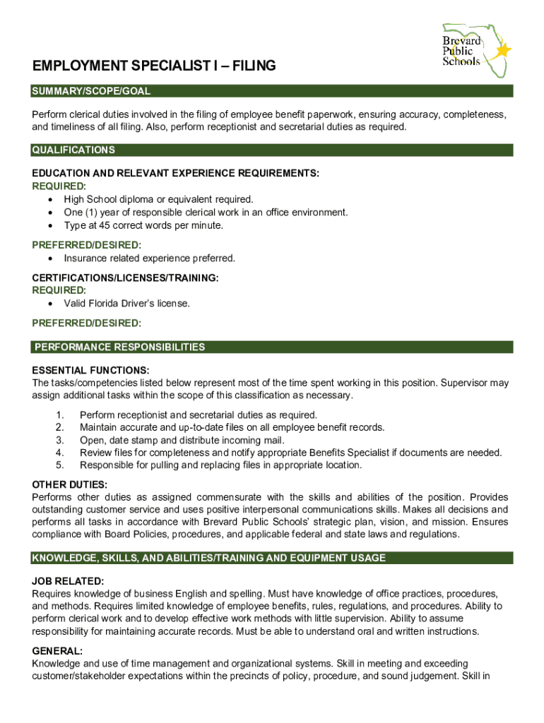 Fillable Online File Clerk job description template Fax Email Print