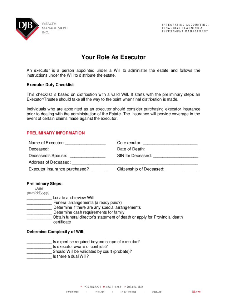 Fillable Online An Executor's Legal DutiesProbate Law Center Fax Email