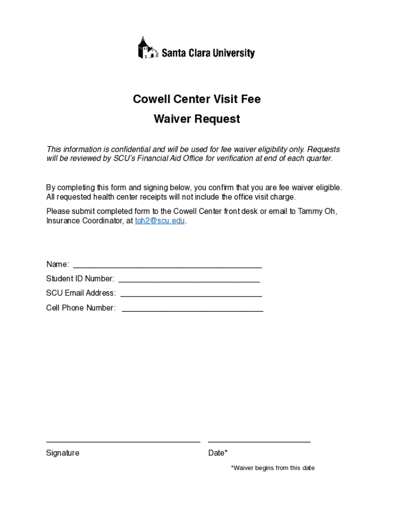 Fillable Online TheCowell Office Visit Fee Waiver Form4.25.17 Fax
