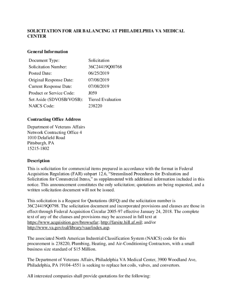 Fillable Online solicitation for air balancing at philadelphia va
