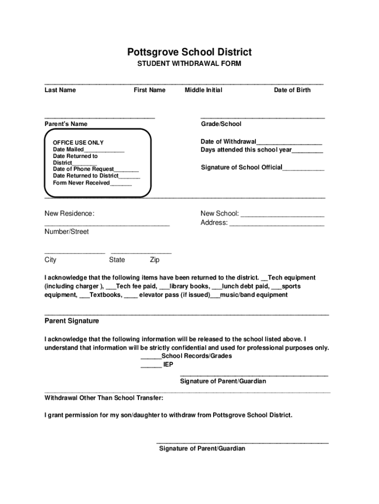 Fillable Online Pottsgrove School DistrictPottstown PA Fax Email Print pdfFiller
