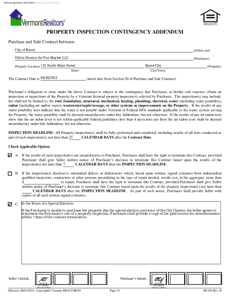 Fillable Online Property Inspection Contingency Addendum Fax Email