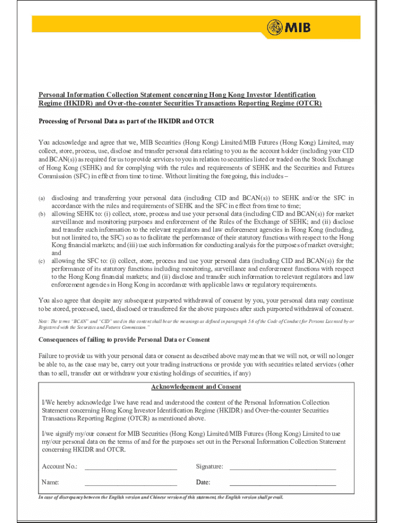 Fillable Online Personal Information Collection Statement Under The