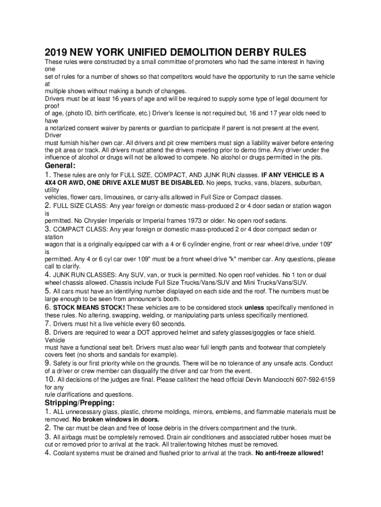 Fillable Online Demolition Derby features new unified rules and return