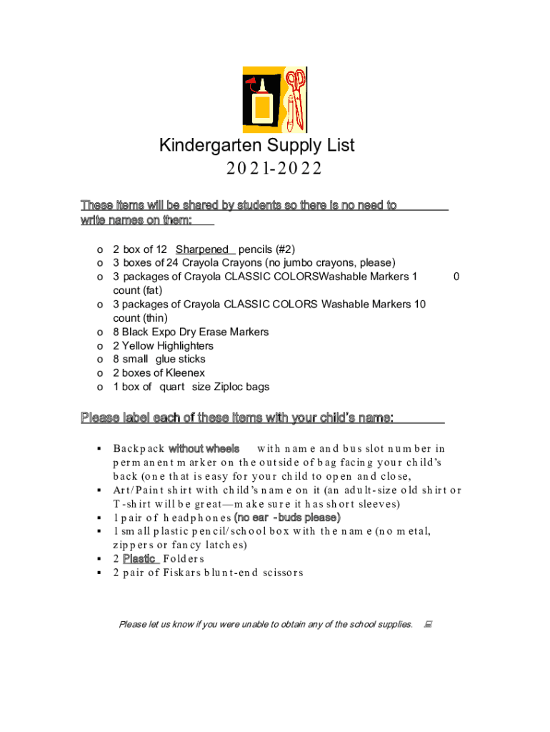 Fillable Online School Supply Lists Radnor Township School District