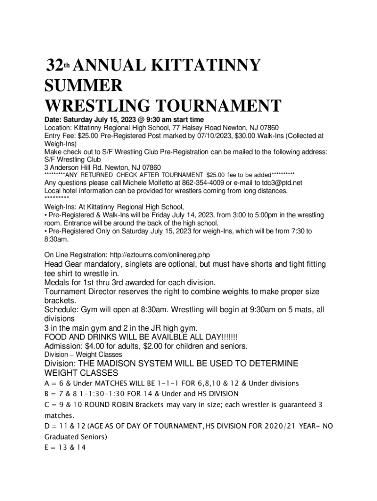 Fillable Online Kittatinny's Best Wrestlers of AllTime Fax Email Print