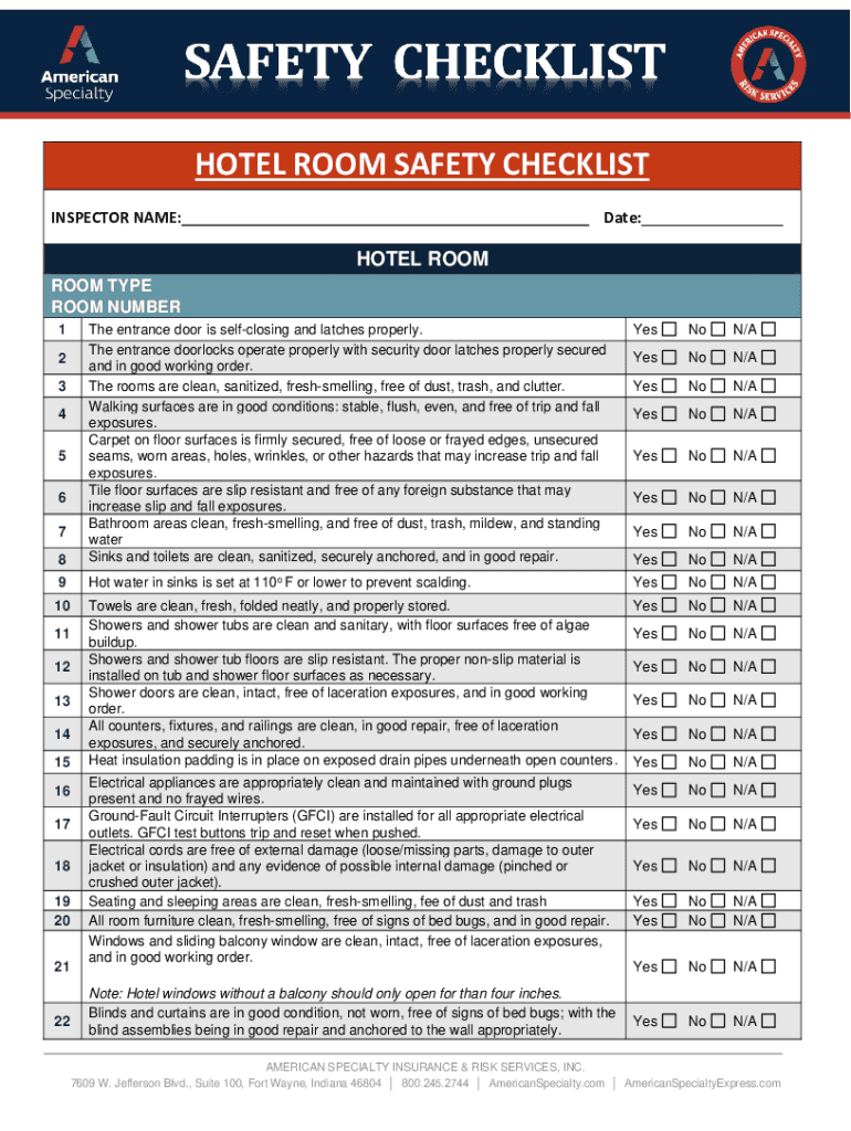 Fillable Online The Hotel Room Inspection Checklist Fax Email Print