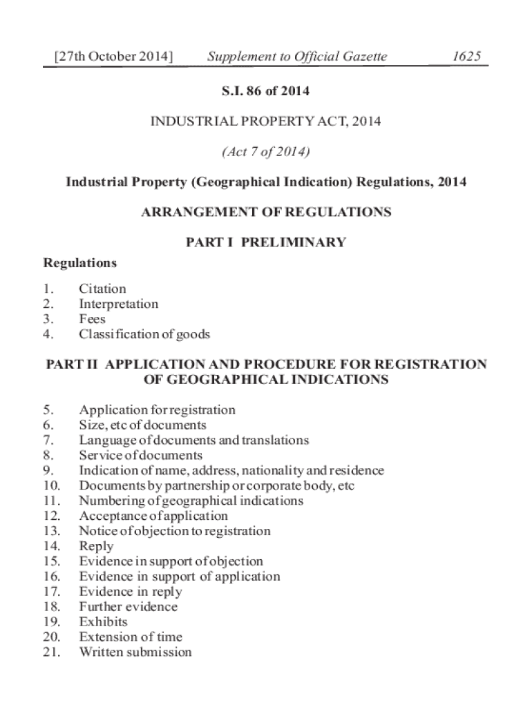 Fillable Online SI 86 Industrial Property (Geographical Indication) Fax