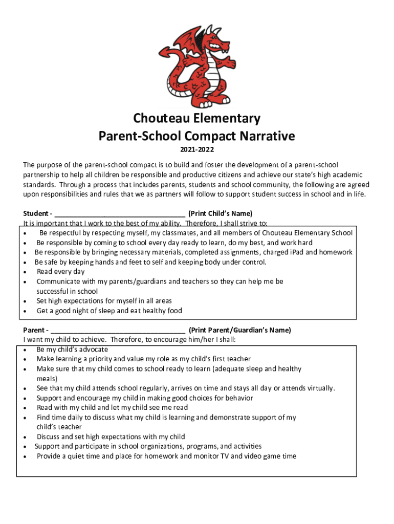 Fillable Online SchoolParent Compact Elementary Innovative Sample