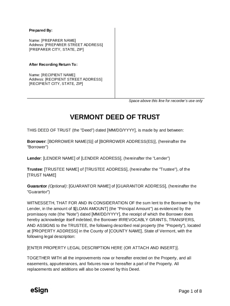 Vermont Deed of Trust Doc Template pdfFiller