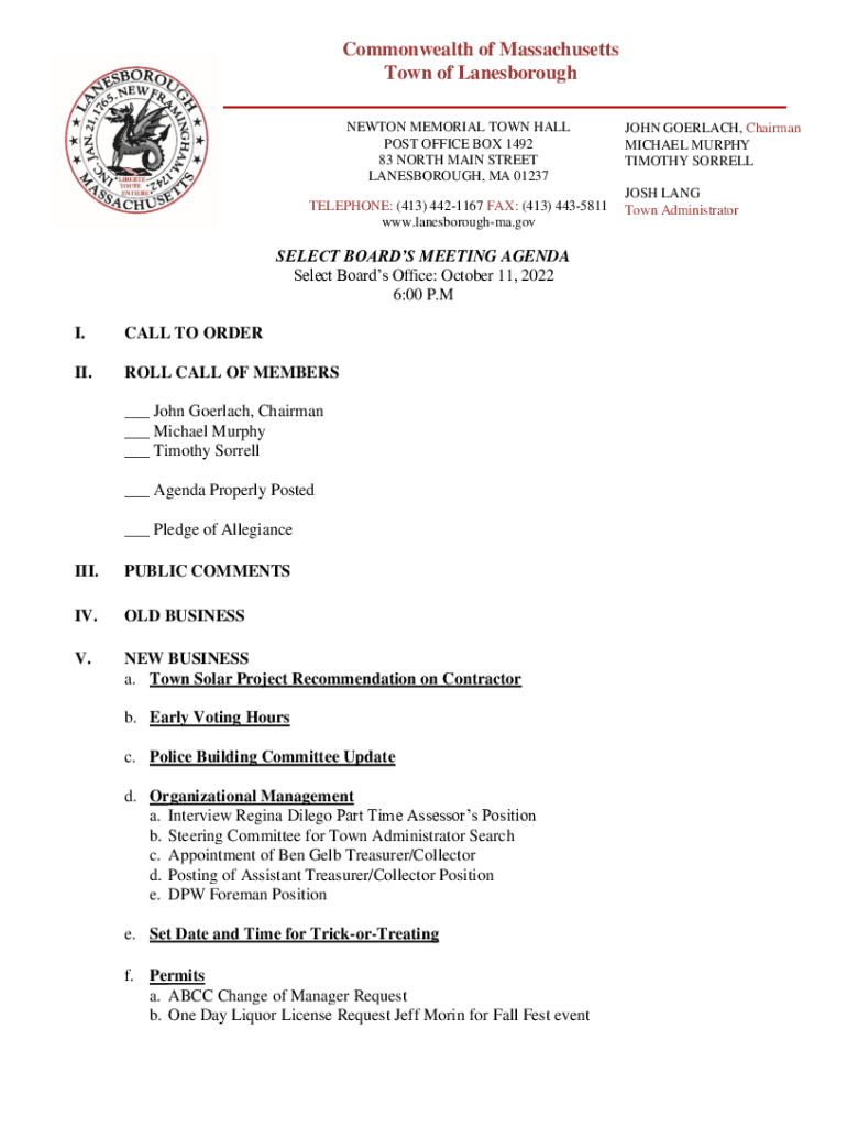 Fillable Online Lanesborough Town Office MA Fax Email Print pdfFiller