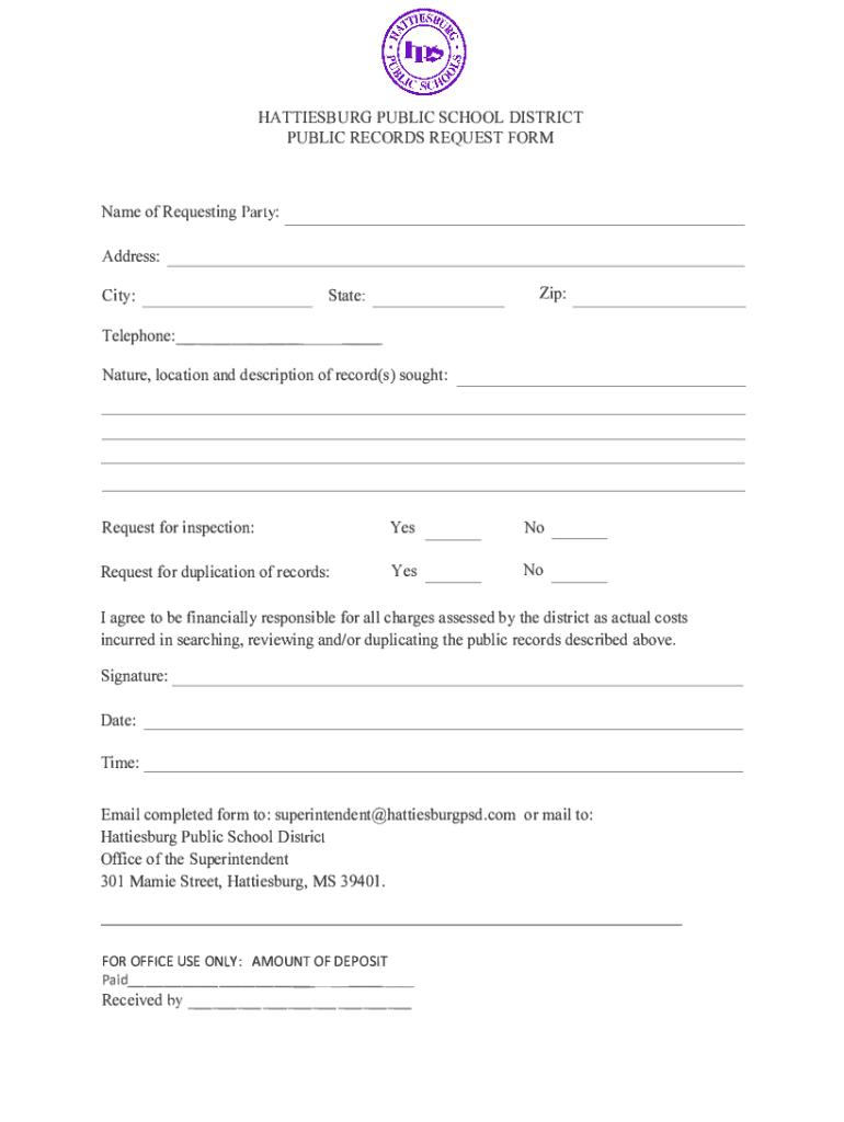 Fillable Online hattiesburg public school district public records