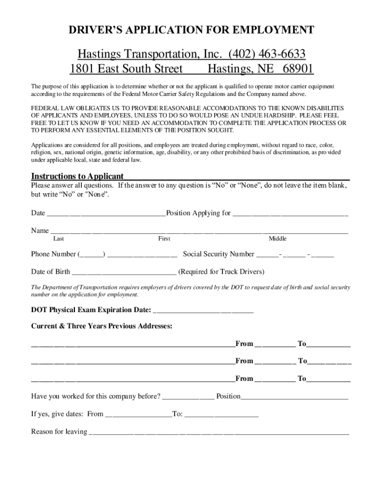 Fillable Online Application Procedure City of Hastings, NE Fax Email