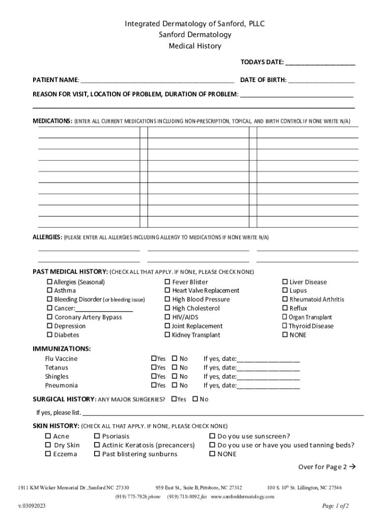 Fillable Online Sanford Dermatology Clinic in Sioux Falls, SD Fax Email Print pdfFiller
