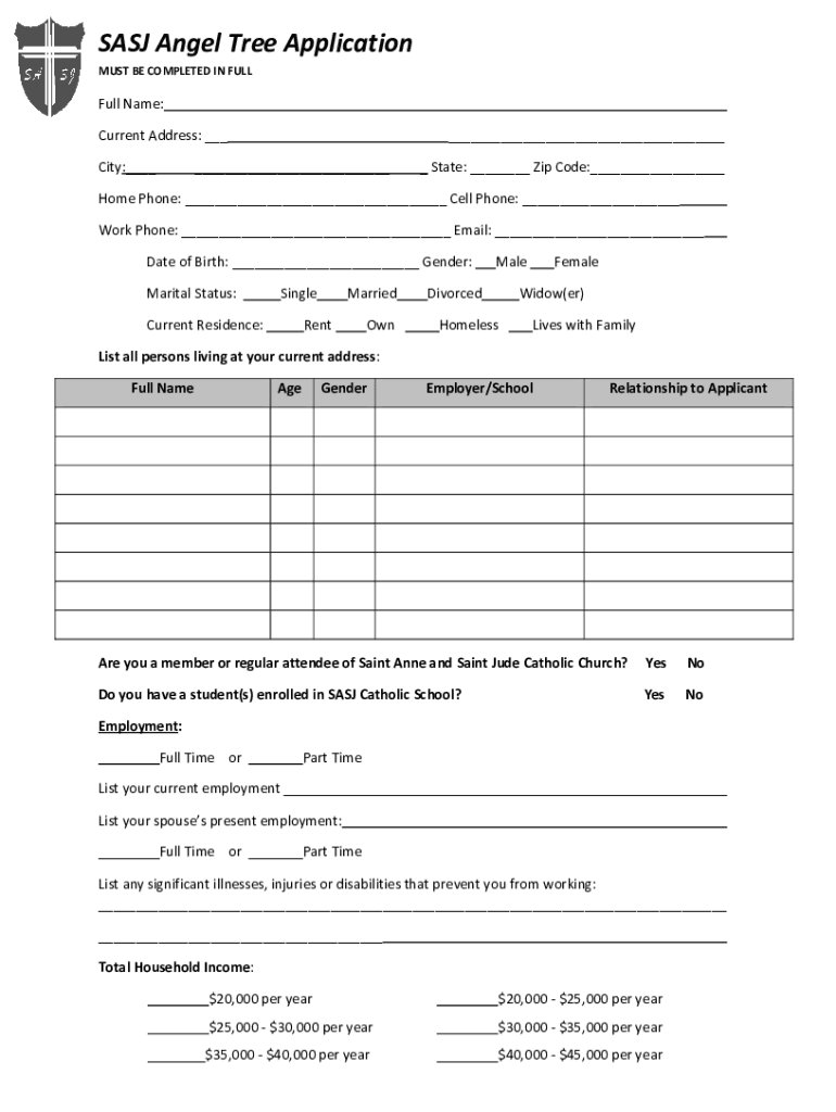 Fillable Online Angel Tree The Salvation Army of North Texas Fax