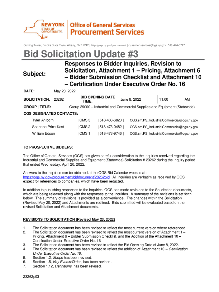 Fillable Online ogs ny Bid Solicitation Update 3 Fax Email Print