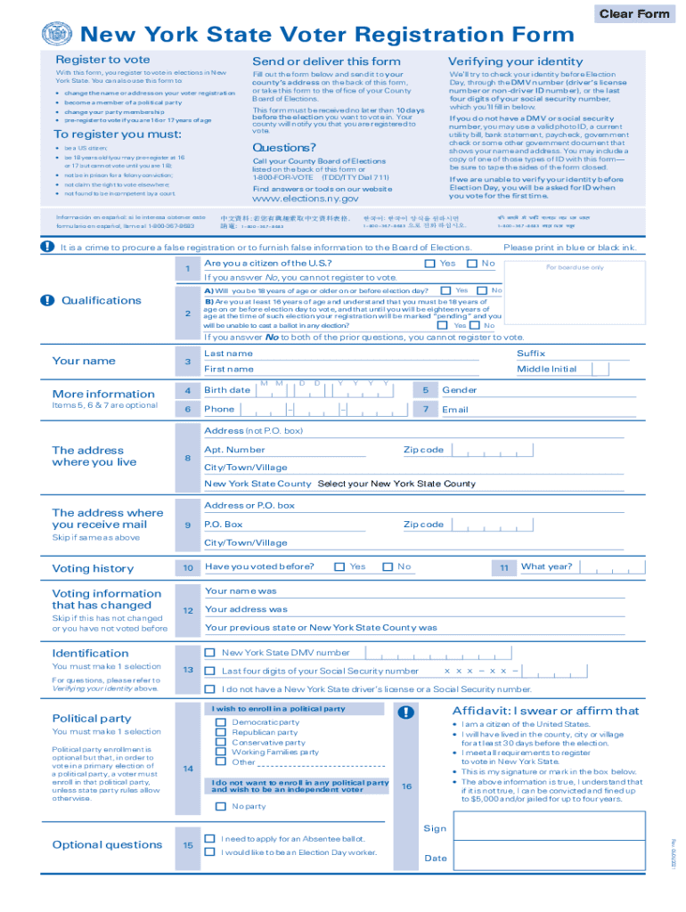 Fillable Online Guide to the New York State Voter Registration Form Fax